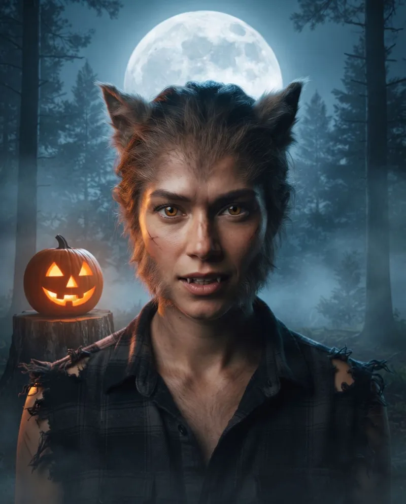 Midnight Werewolf Halloween portrait