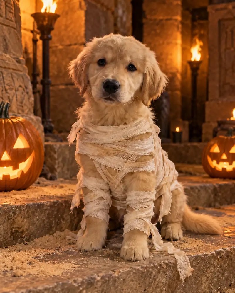 Ritratto di Halloween nel look Animale mummia
