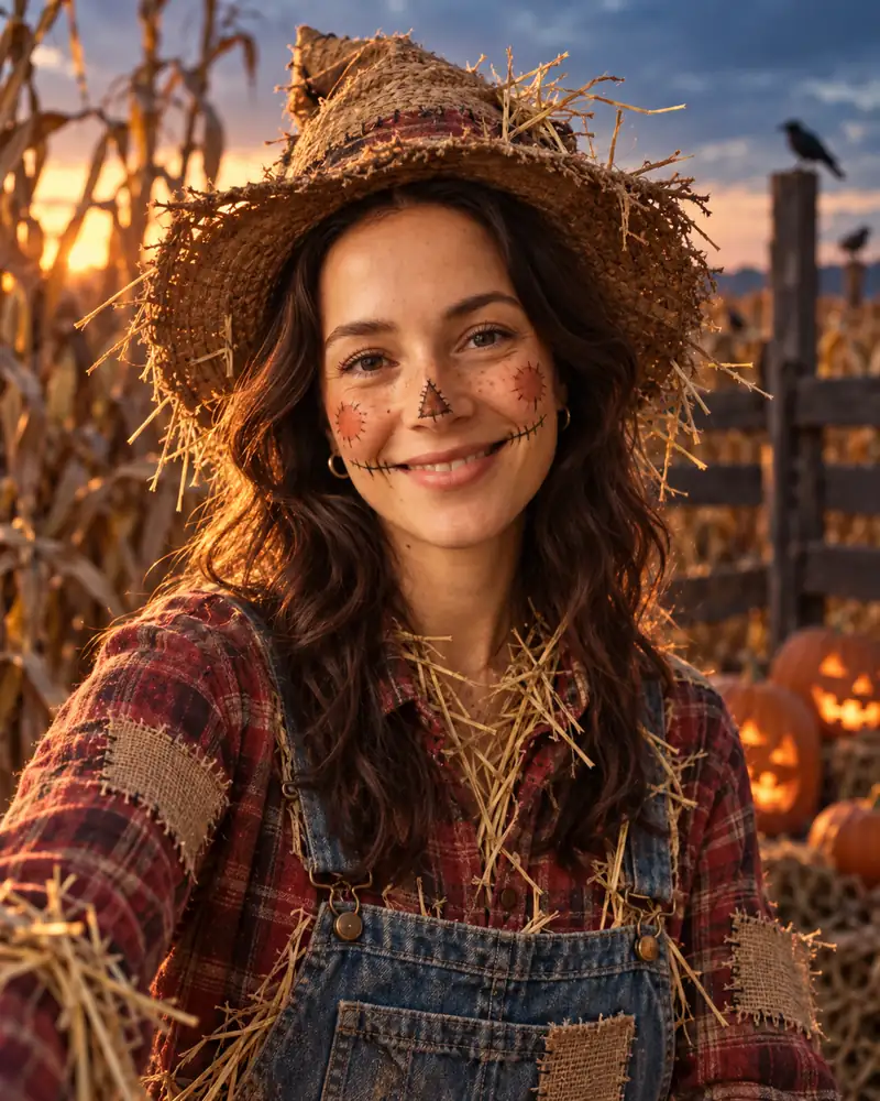 Patchwork Scarecrow Halloween portrait